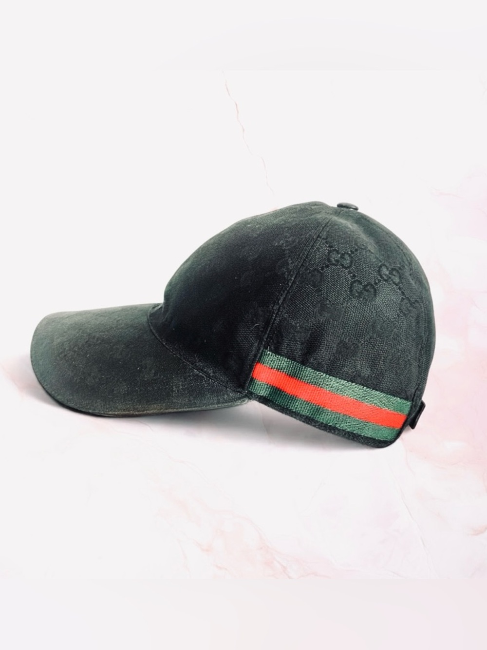 GucciGG Black Canvas Web Accent Baseball Cap with leather trim L Unisex - Picture 11 of 15